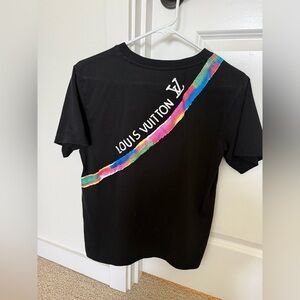 Authentic (Made in Italy) Louis Vuitton Black Tee with Vibrant Multicolor Stripe